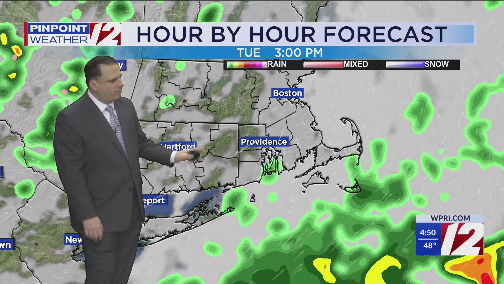 WPRI 12 Weather Forecast for 4/15/25: Showers around today; cooler ...