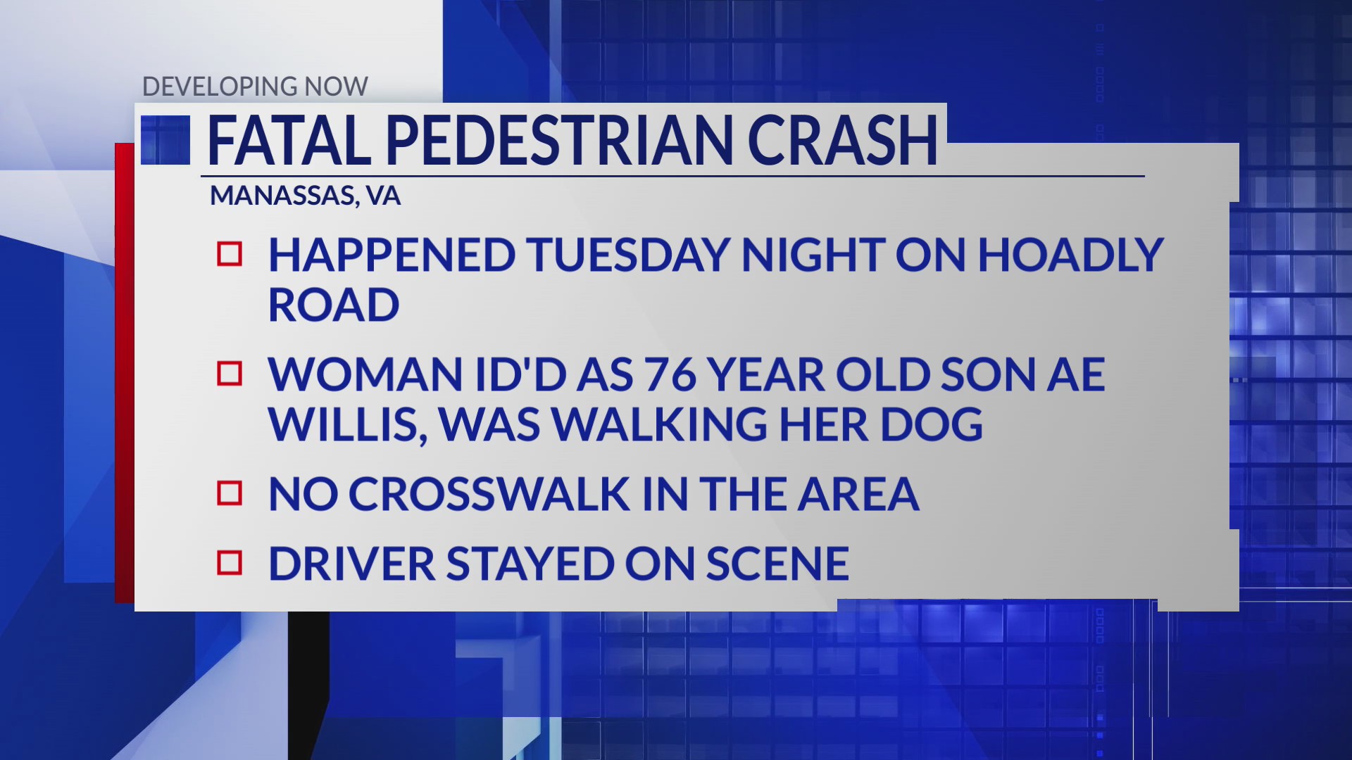 Woman struck, killed by car while walking dog in Manassas – DC News Now ...