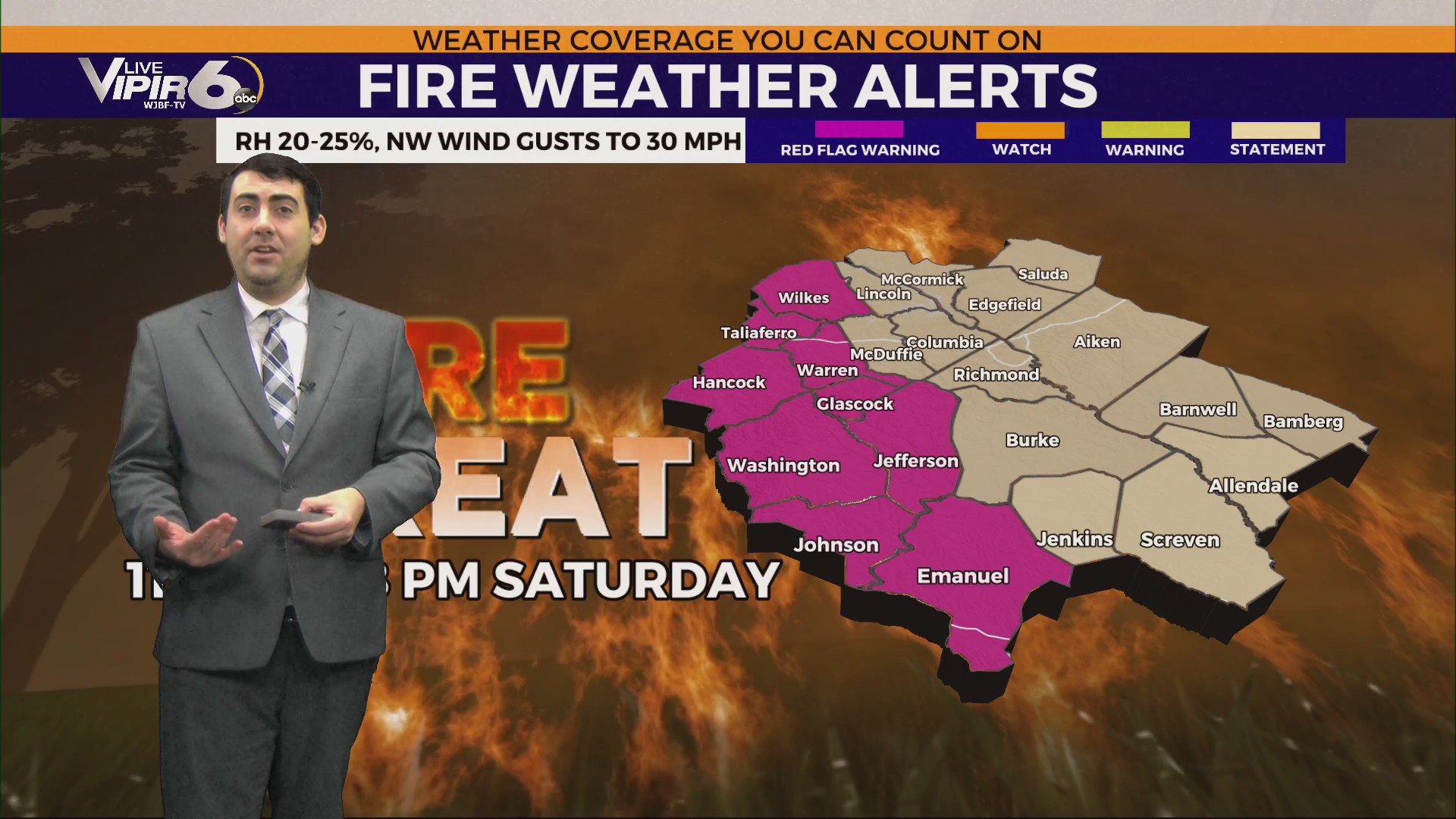 Brace for a windy, dry Saturday with elevated fire weather concerns – WJBF