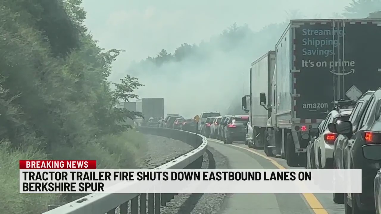 Tractor trailer fire shuts down Eastbound lanes on Berkshire Spur ...