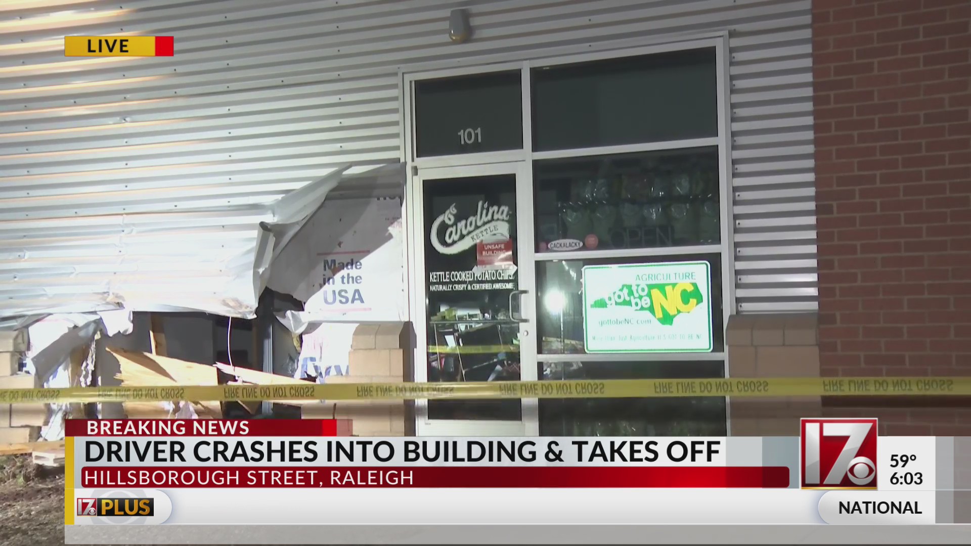 Car hits potato chip store on Hillsborough Street, driver fled scene ...