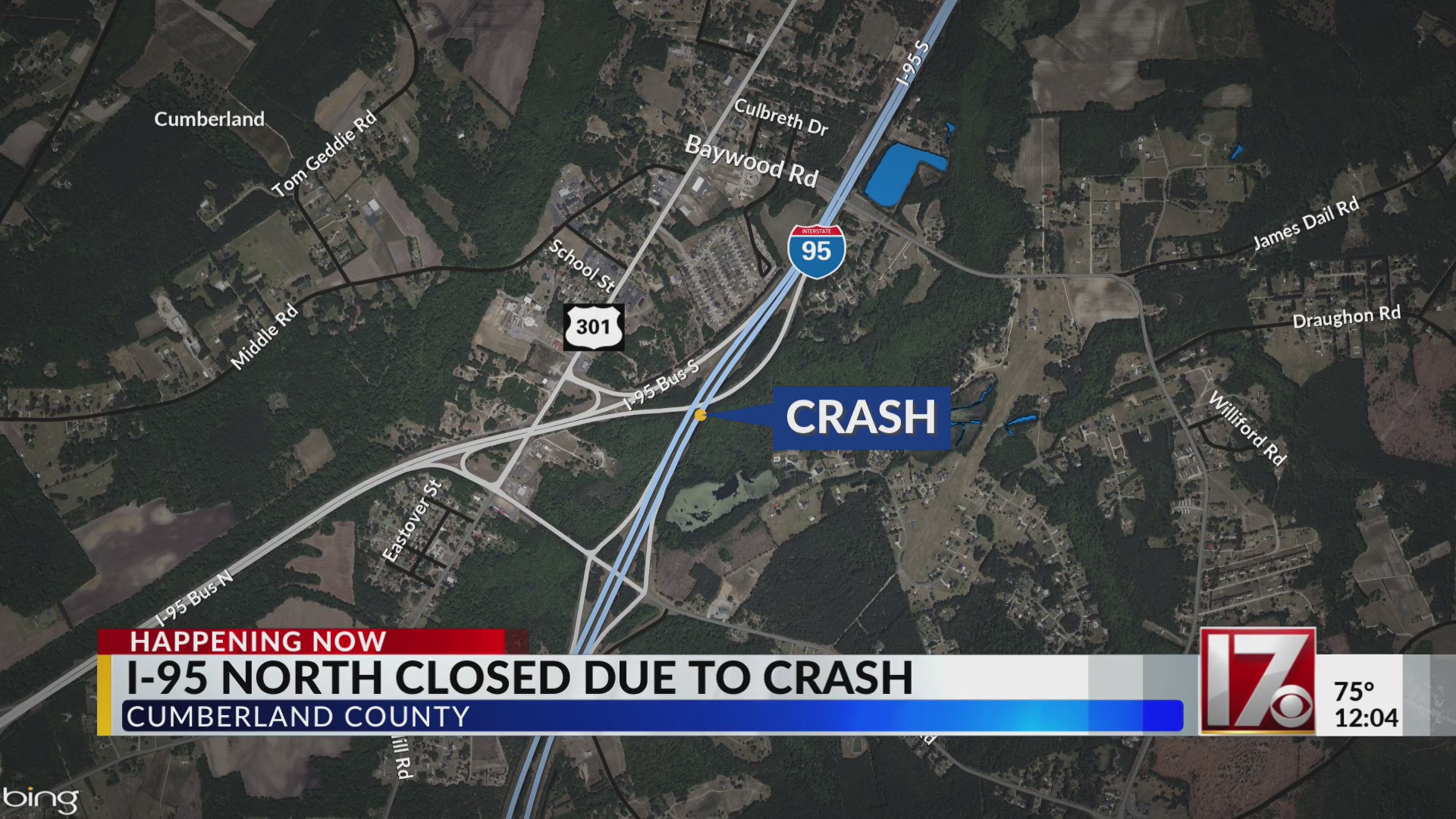 I-95 north in Cumberland County closed due to crash – CBS17.com