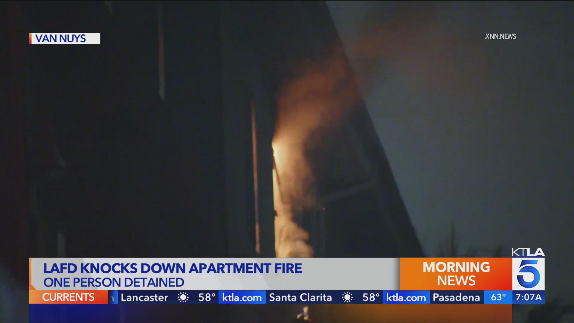 Person detained after fire erupts in Van Nuys apartment – KTLA