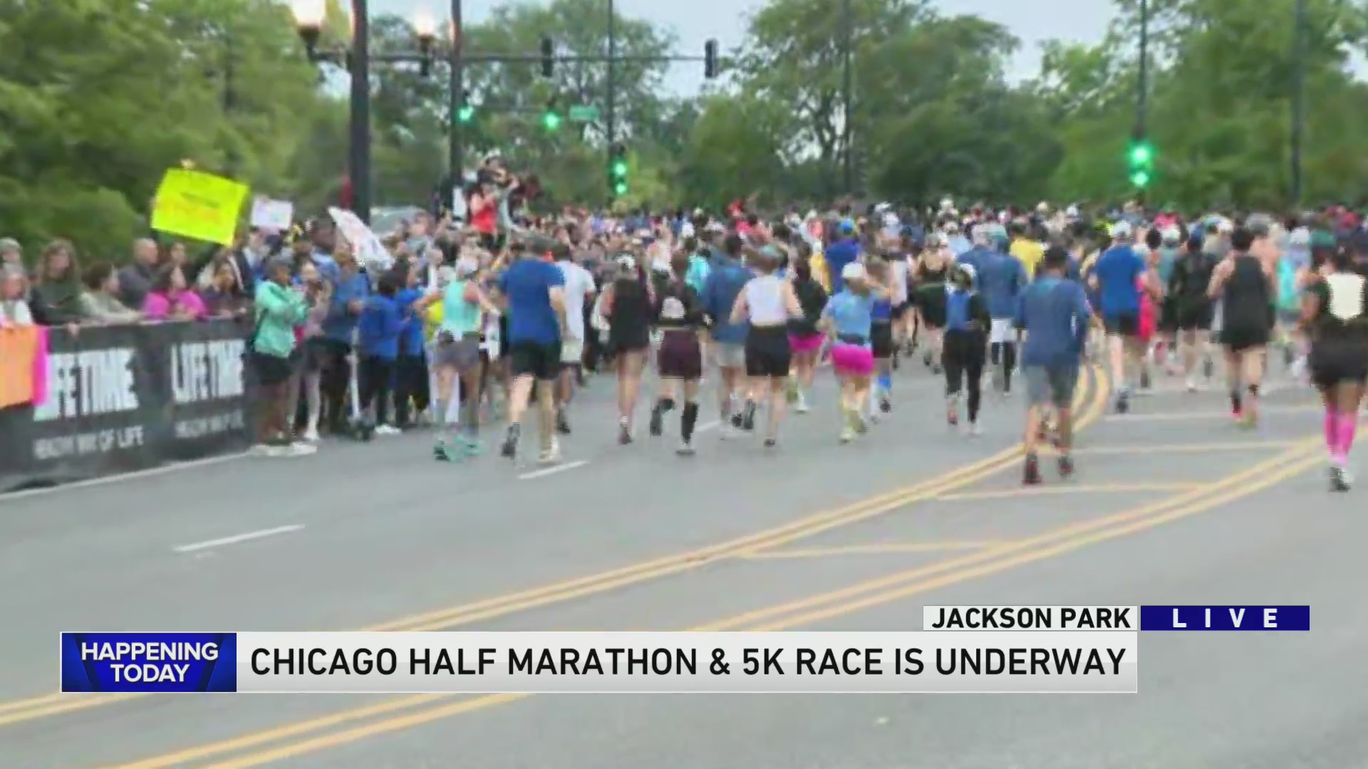 Life Time Chicago Half Marathon and 5K underway along lakeshore, South