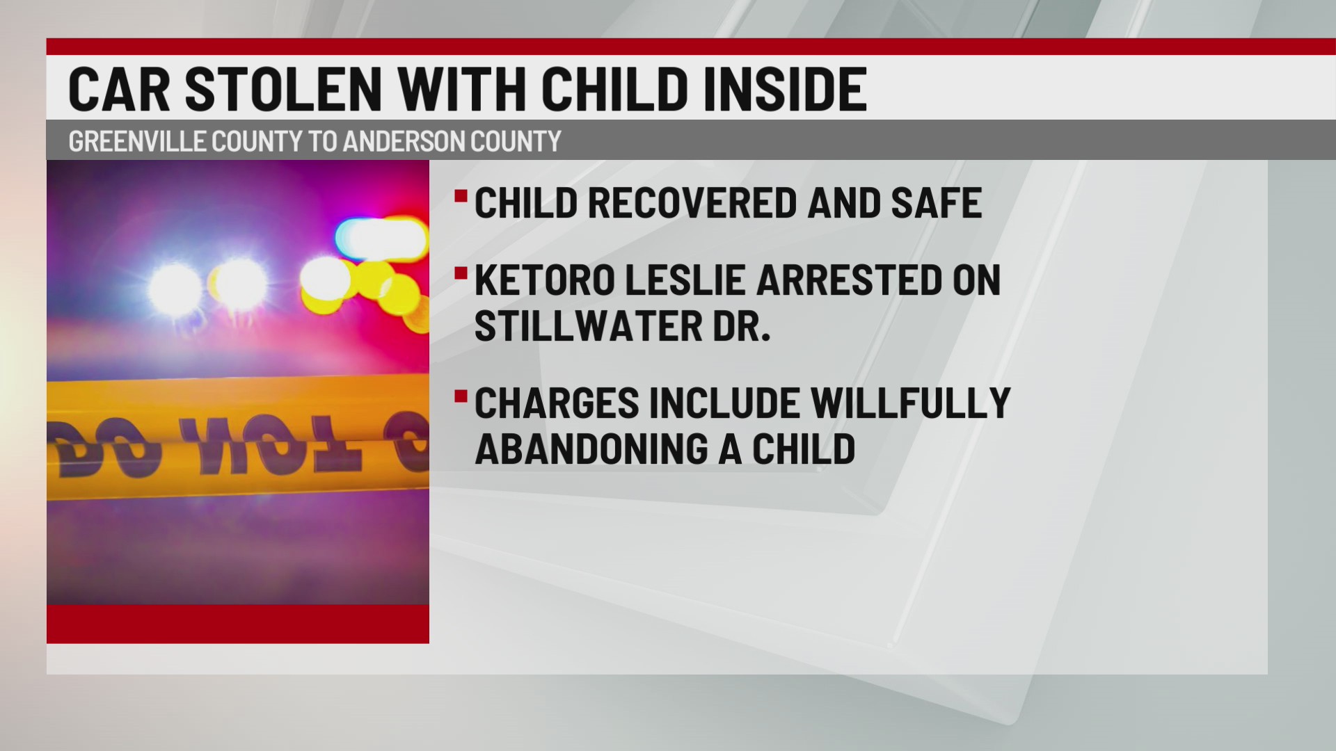 Vehicle stolen with child inside in Mauldin, suspect in custody – WSPA ...