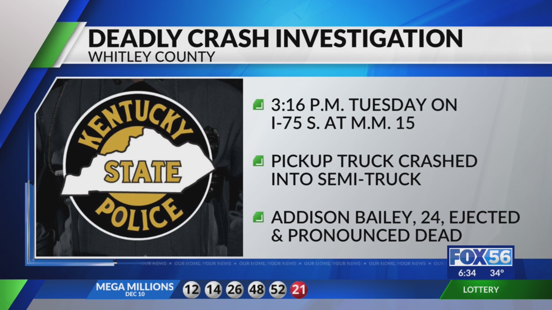 Ohio woman killed in Whitley County freightliner crash – FOX 56 News