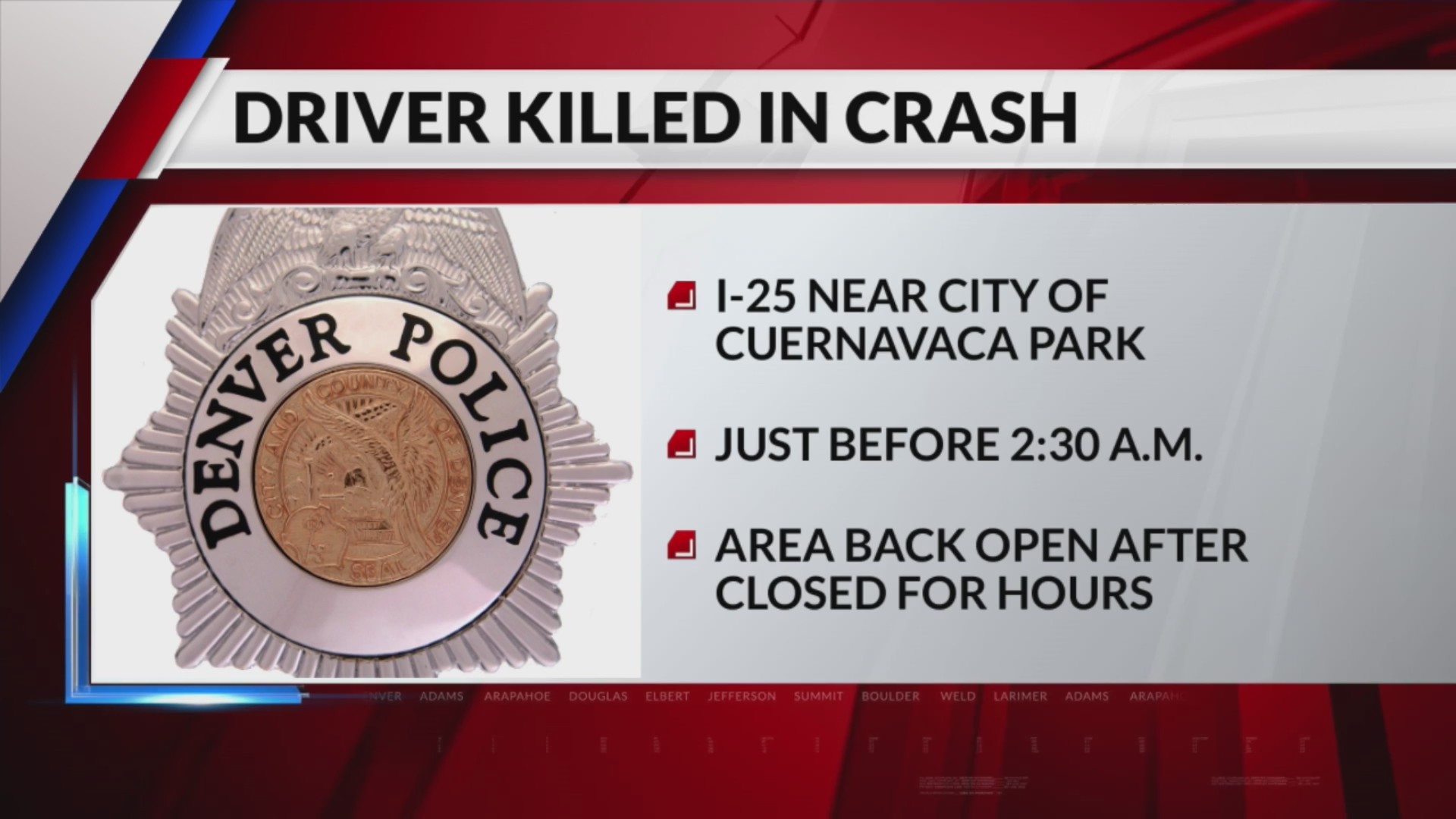 Driver killed in early Monday morning crash on I-25 – FOX31 Denver