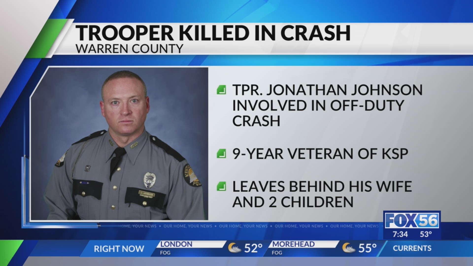 Kentucky State Police trooper killed in Warren County crash – FOX 56 News
