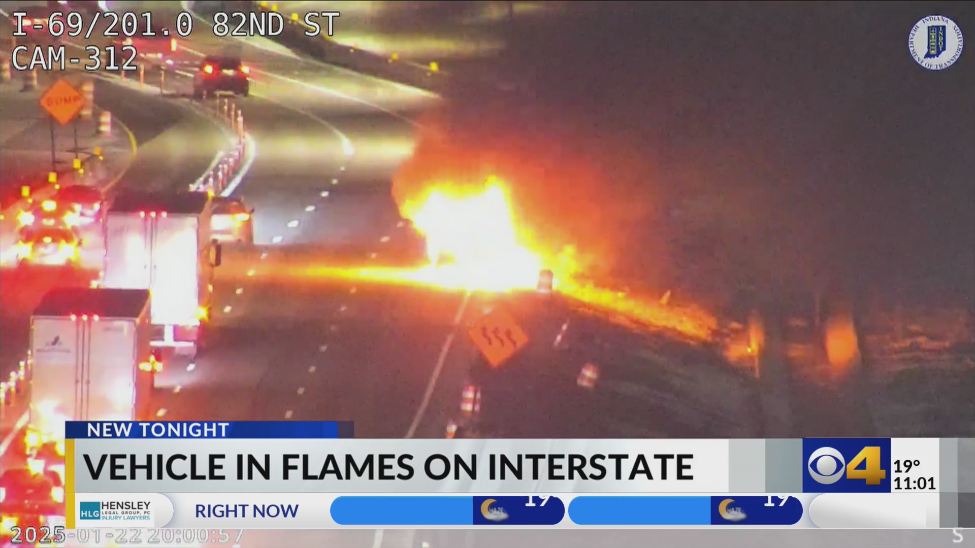 Large vehicle fire slows traffic on I-69 southbound – Fox 59