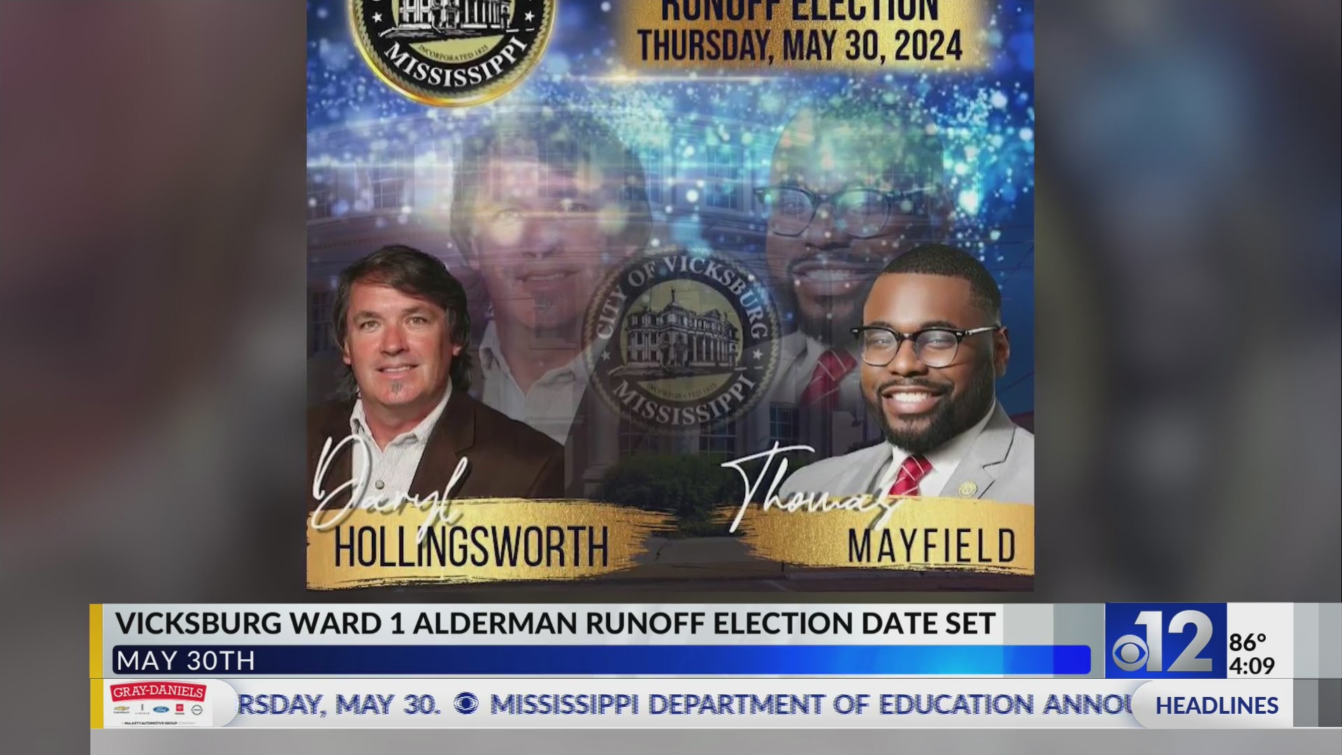 Vicksburg Ward 1 Alderman runoff set for May 30 – WJTV