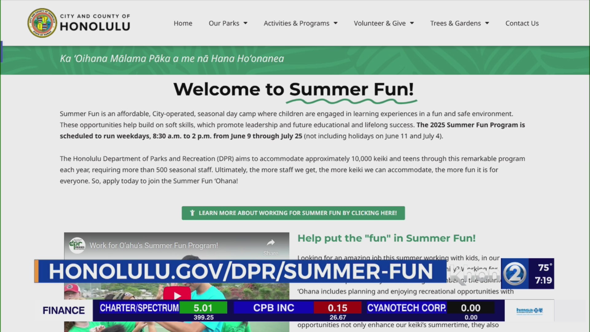 Summer Fun applications are open for families and workers – KHON2