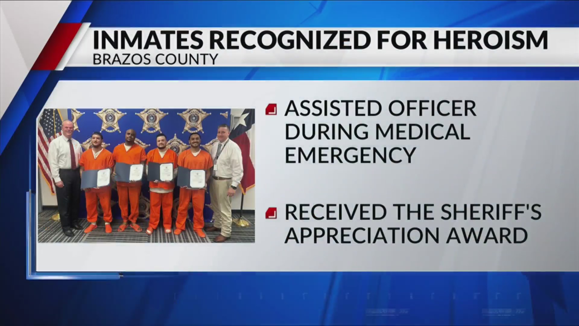 Five Brazos County inmates recognized for heroic actions – KWKT – FOX 44