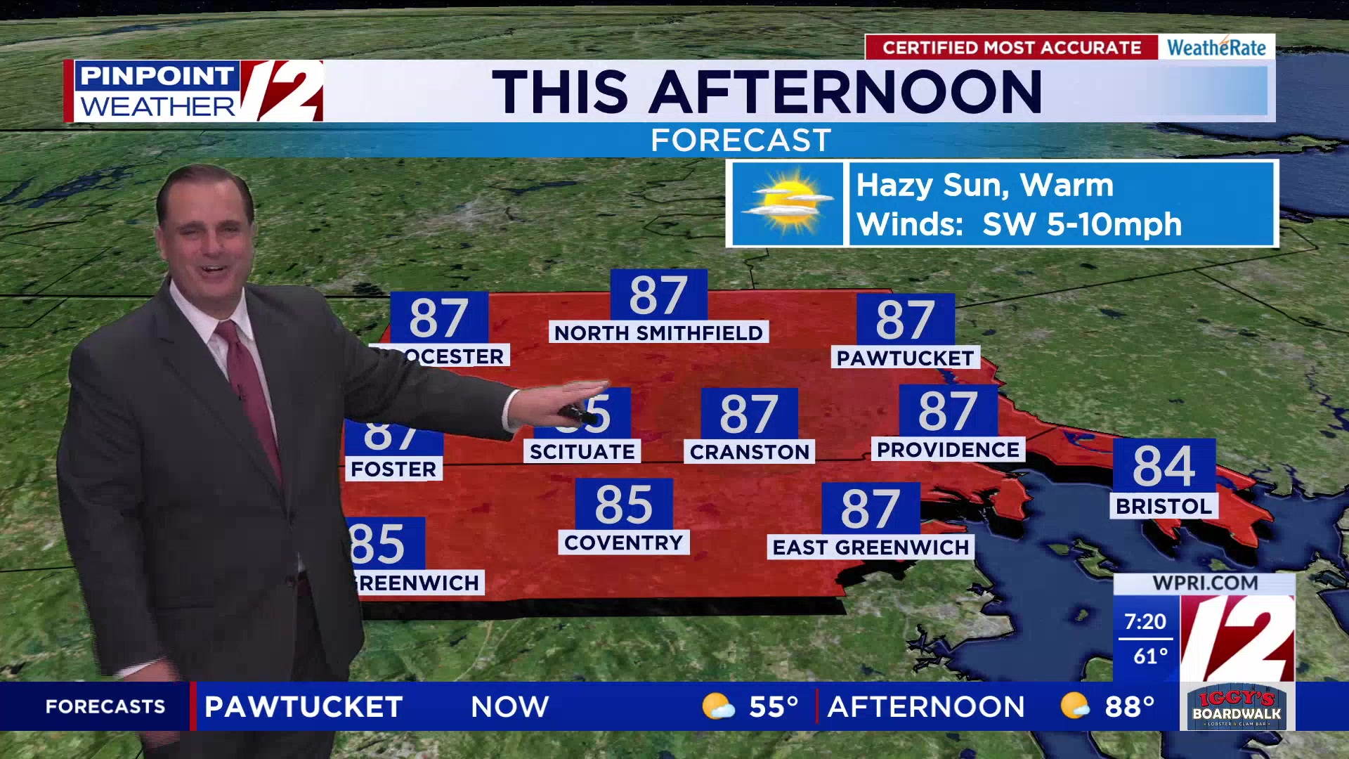 WPRI 12 Weather Forecast for 8/4/25: Warmer with hazy sunshine today ...