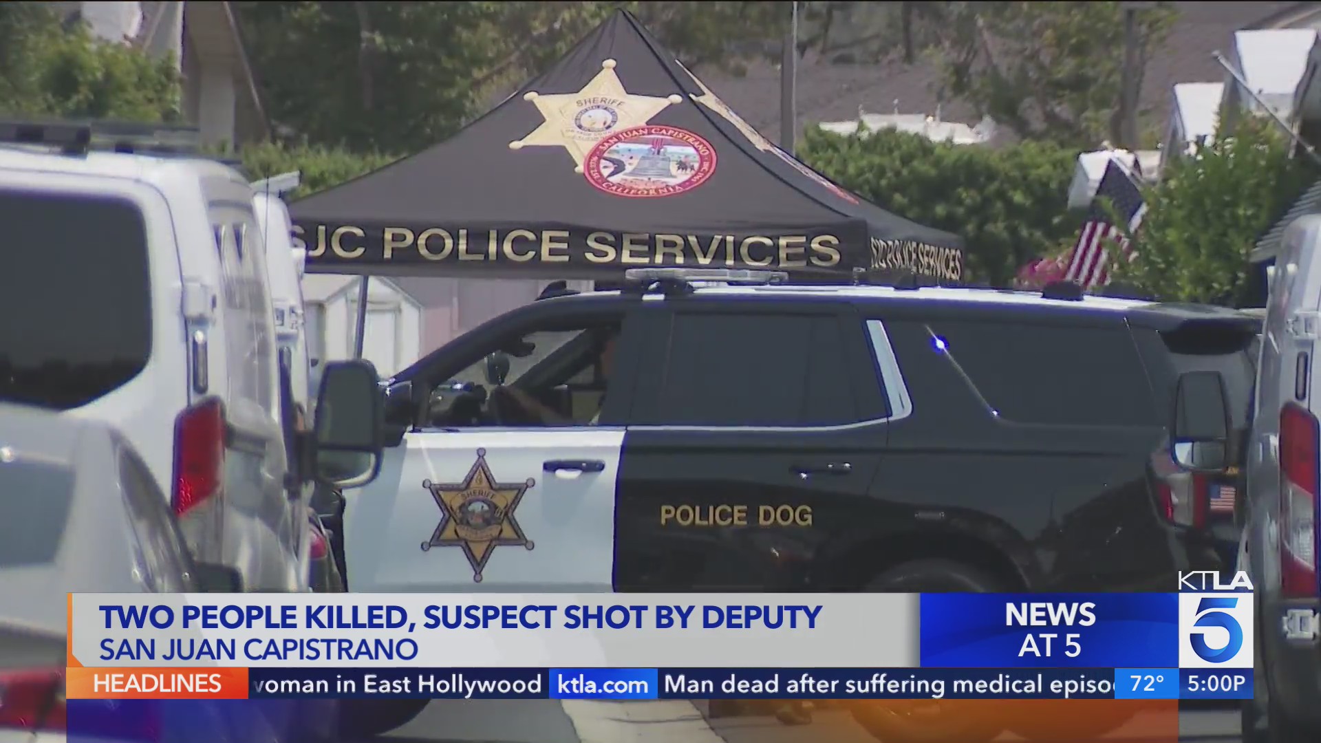Two people killed, suspect shot by deputy in Orange County – KTLA