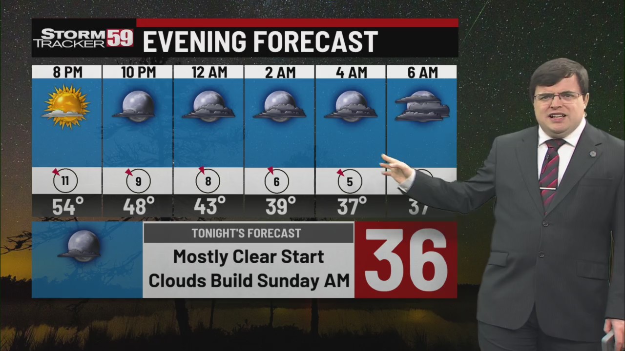 Saturday night is a cold one with building clouds; A cooler Sunday ...