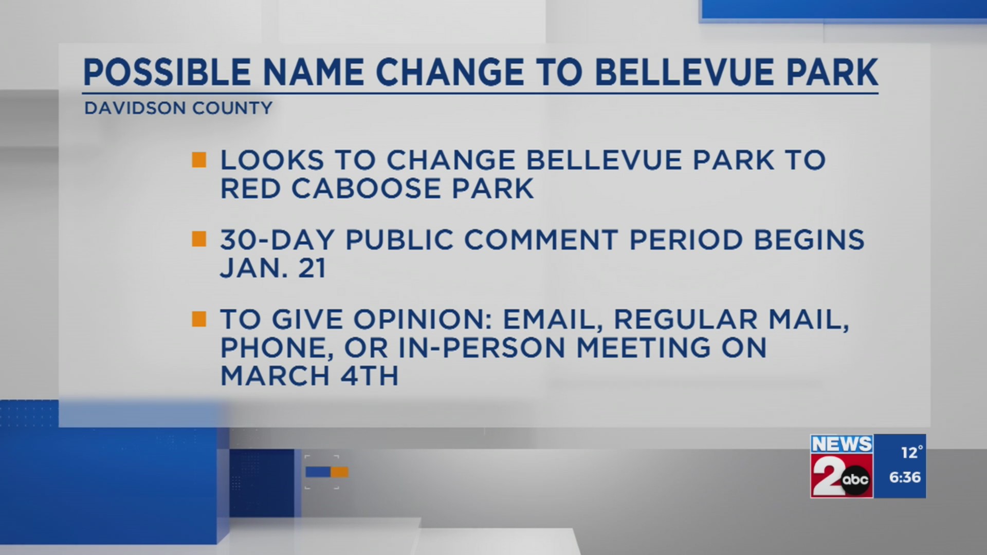 Possible name change for Bellevue park – WKRN News 2