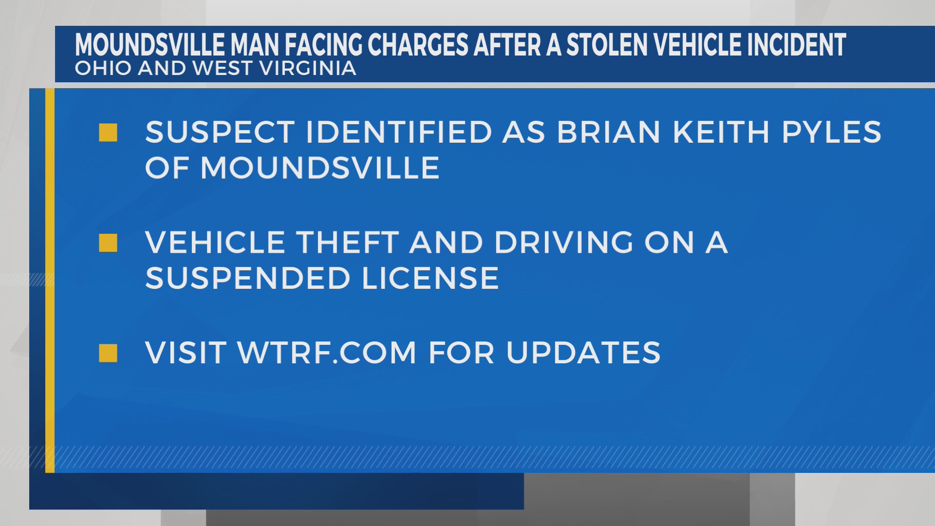 West Virginia man arrested after stolen vehicle pursuit ends in Ohio – WTRF