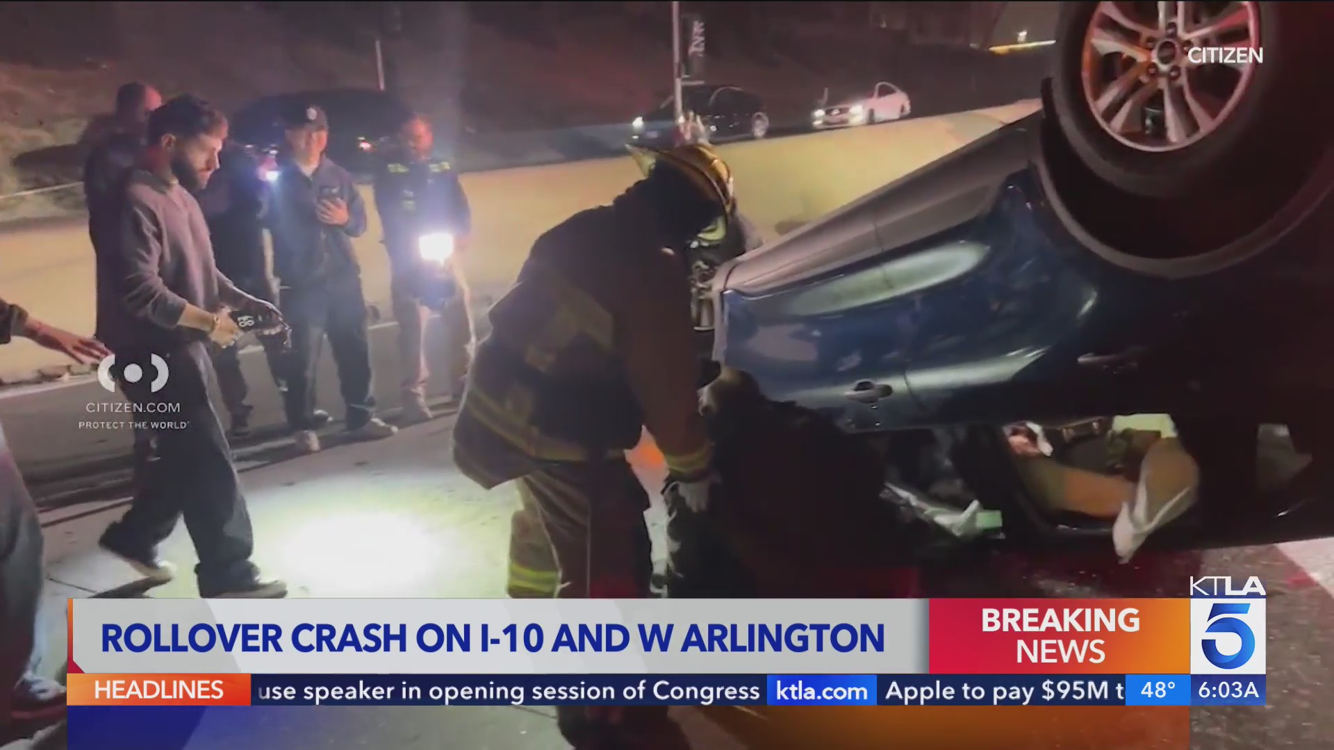 Video shows first responders extricating man from rollover wreck on Los ...