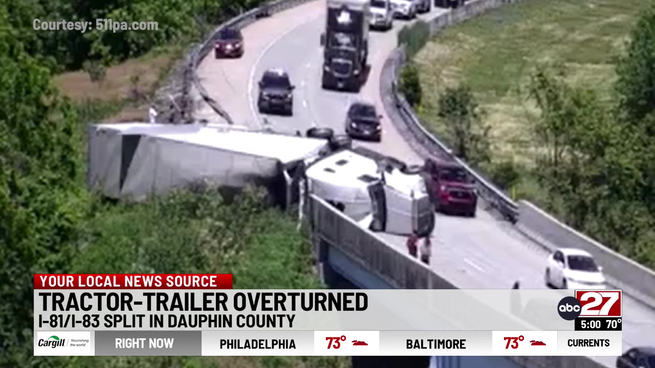 Overturned tractor-trailer closes part of I-81 in Dauphin County – ABC27