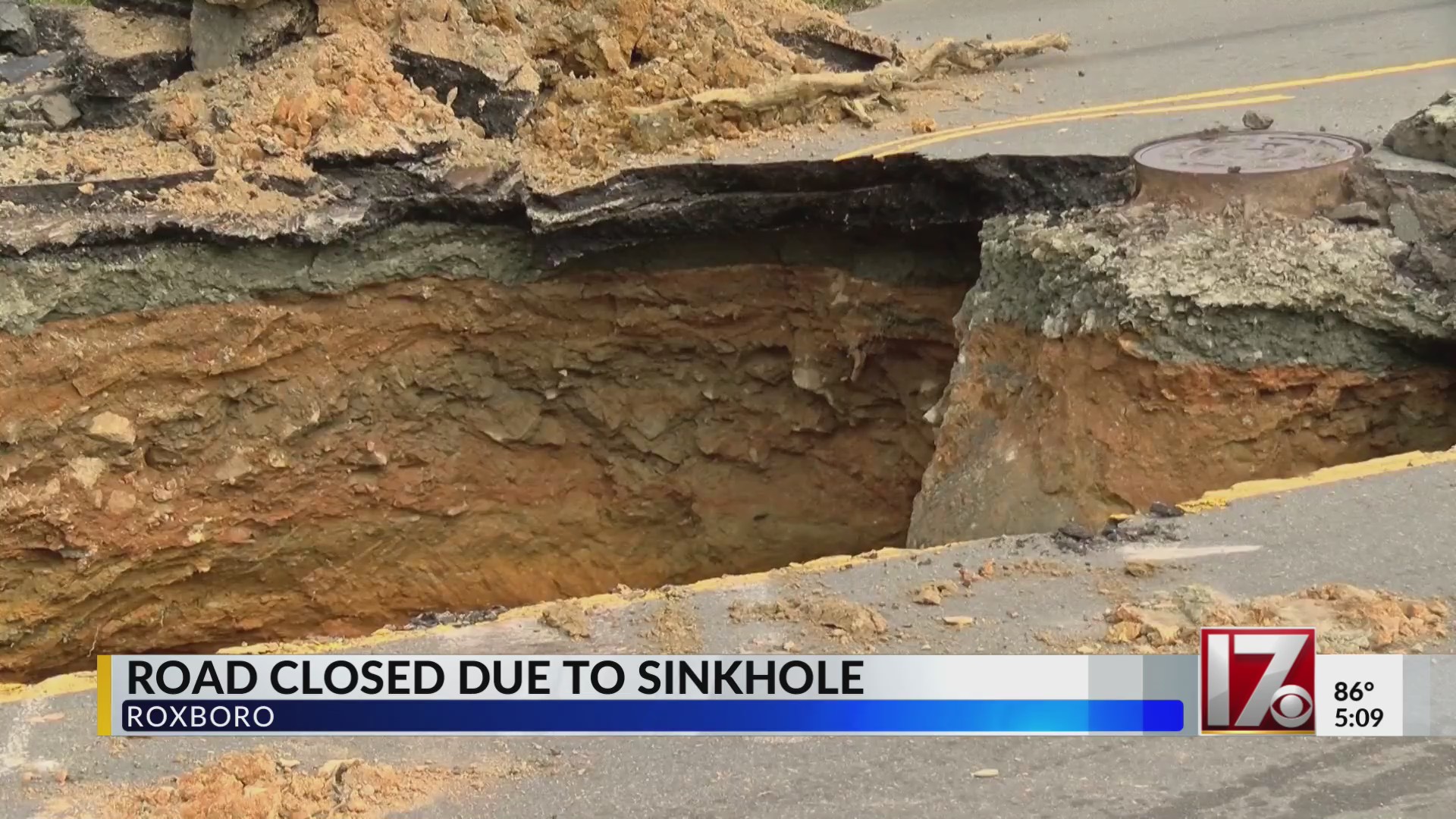 Sinkhole opens in Roxboro after heavy rains, causing closure