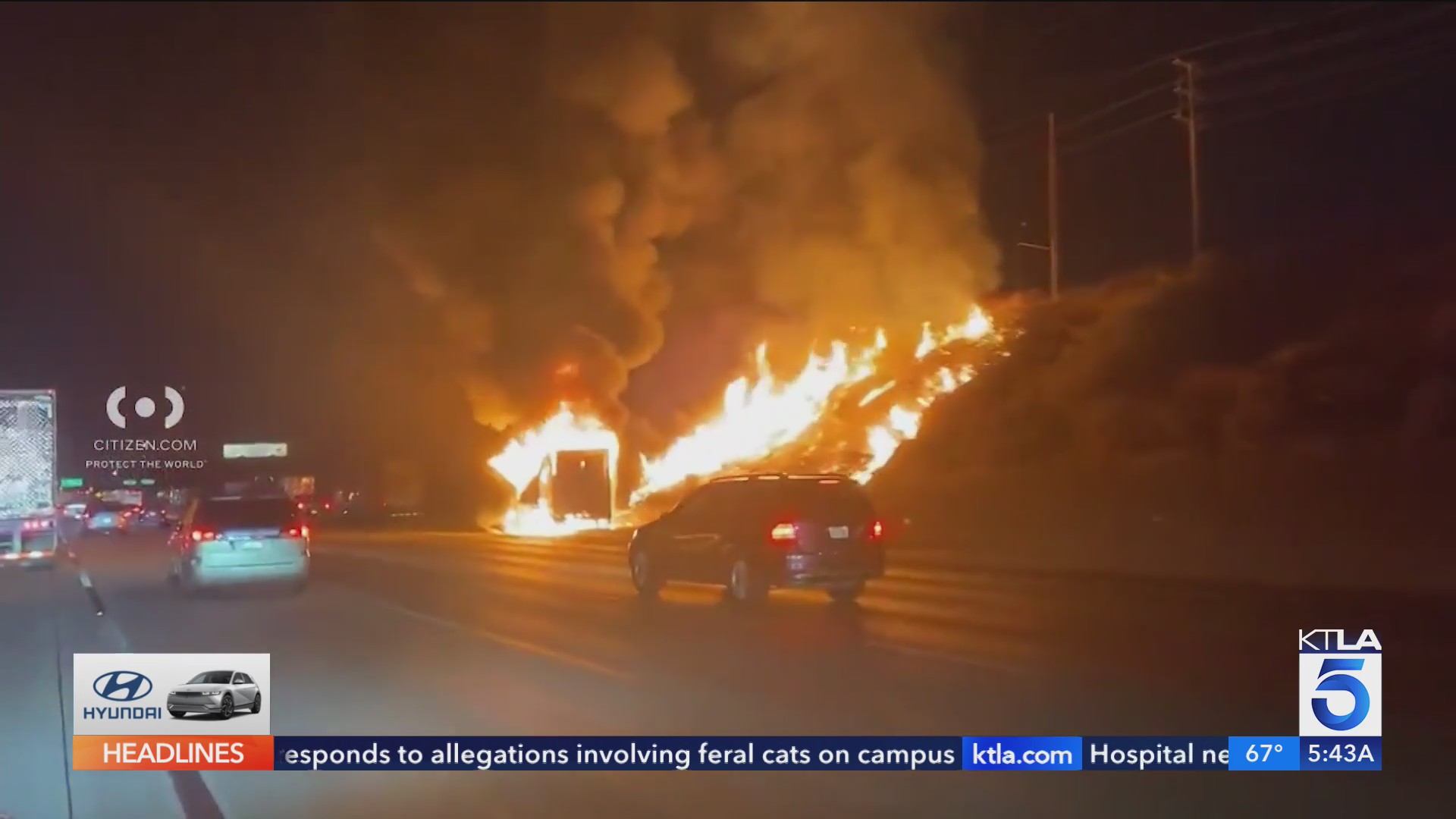 Big rig sparks brush fire in San Fernando Valley, snarls traffic on 5 ...