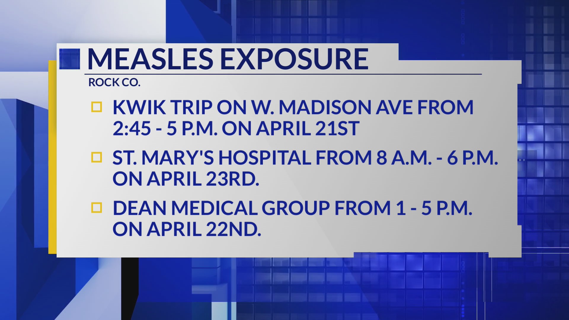 Rock County warns residents of possible measles exposure at various ...