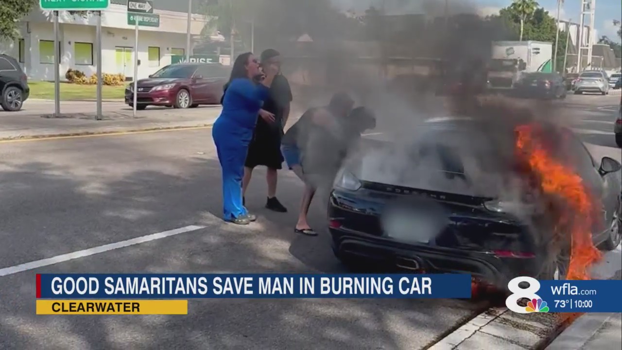 ‘I was really scared’, Good samaritan helps save man in burning car – WFLA