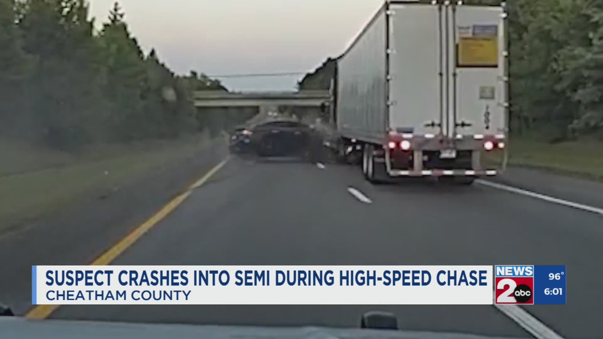 Suspect crashes into semitruck during high-speed chase – WKRN News 2