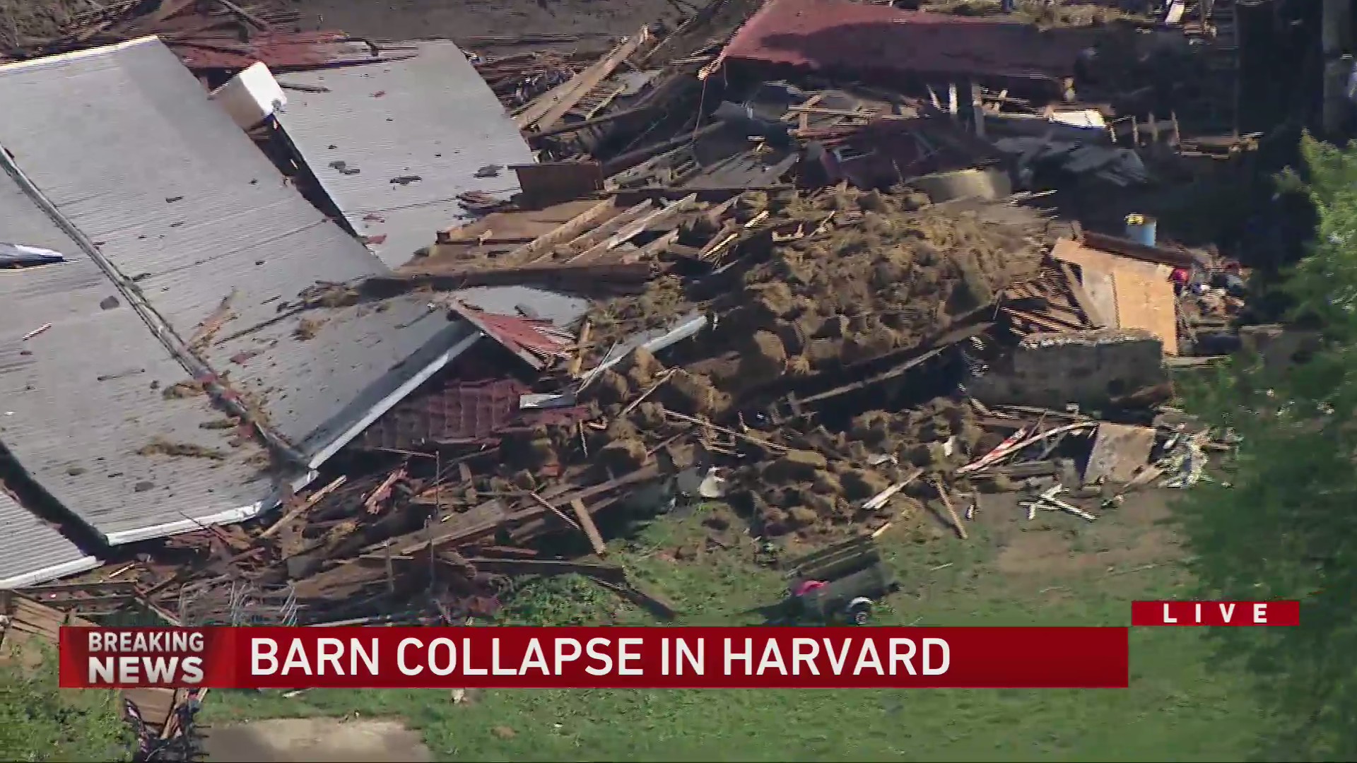 Crews search wreckage for animals after barn collapses in Harvard amid ...