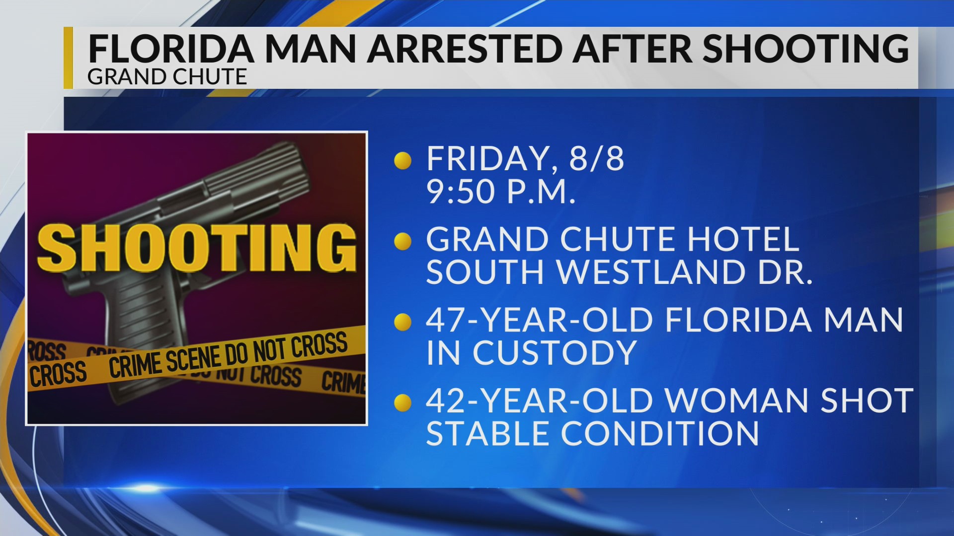 Florida man arrested after allegedly shooting woman at Grand Chute ...