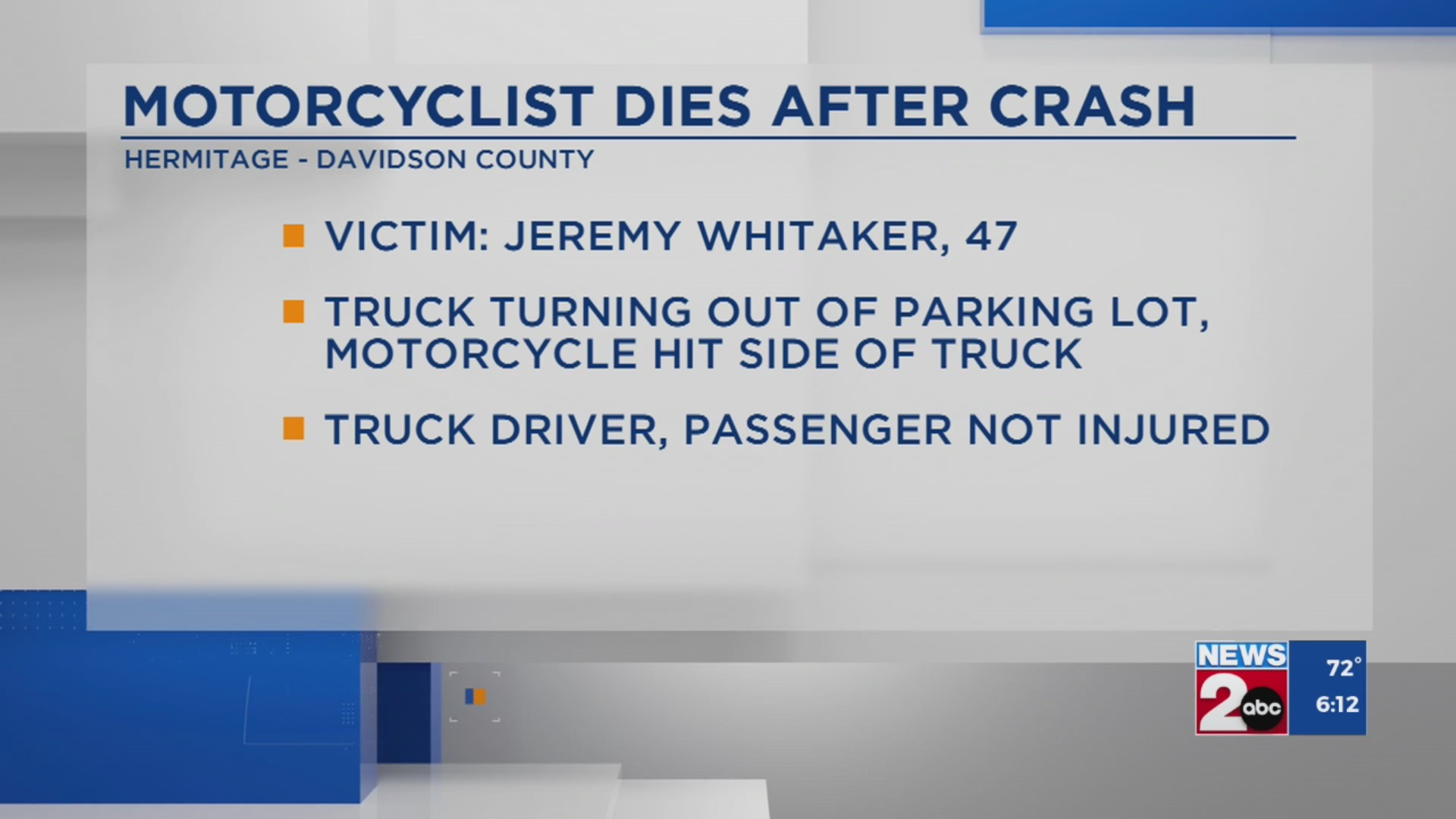 Motorcyclist dies after crashing into pickup truck in Hermitage – WKRN ...