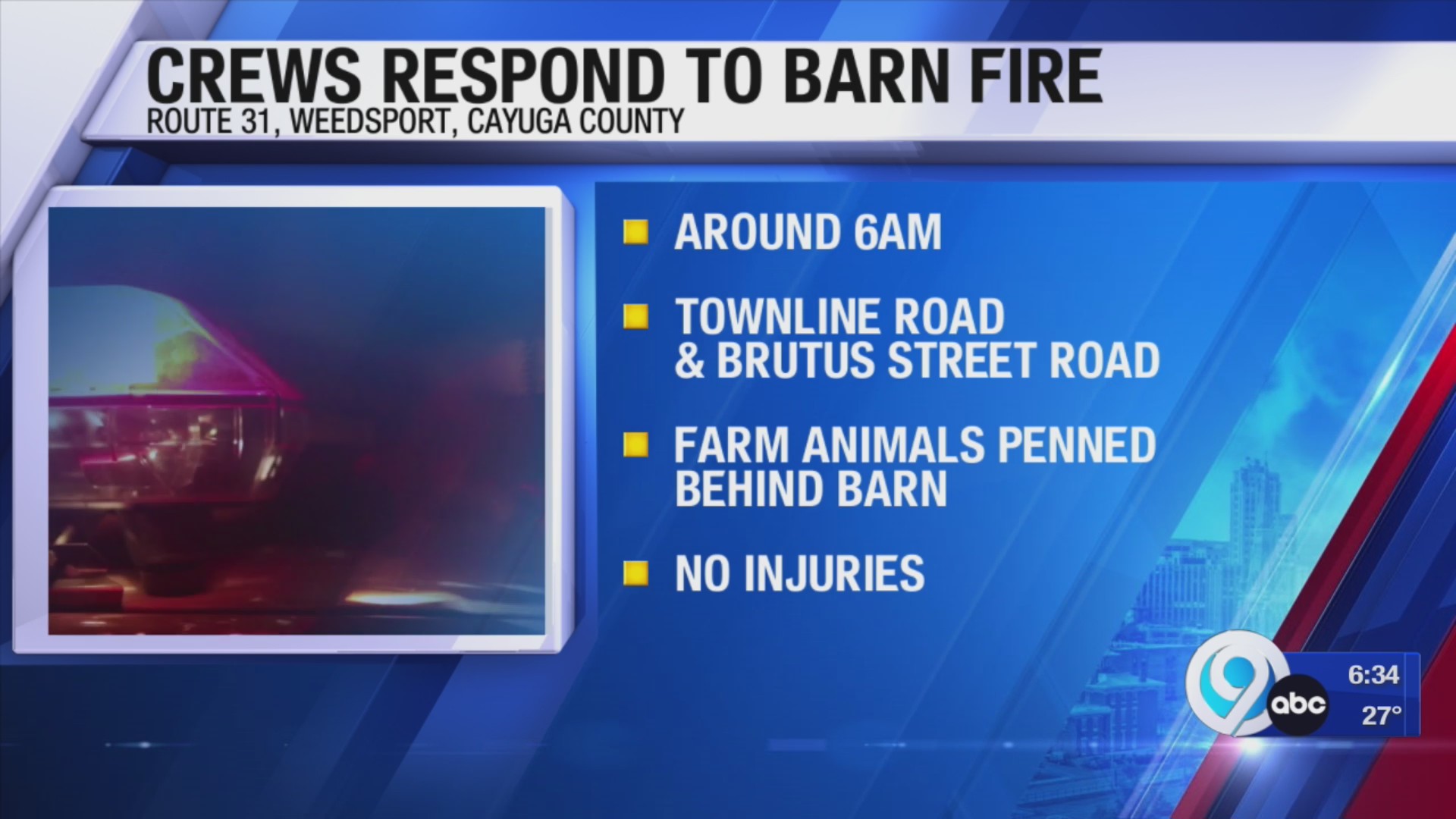 Crews respond to a barn fire in Cayuga County – WSYR