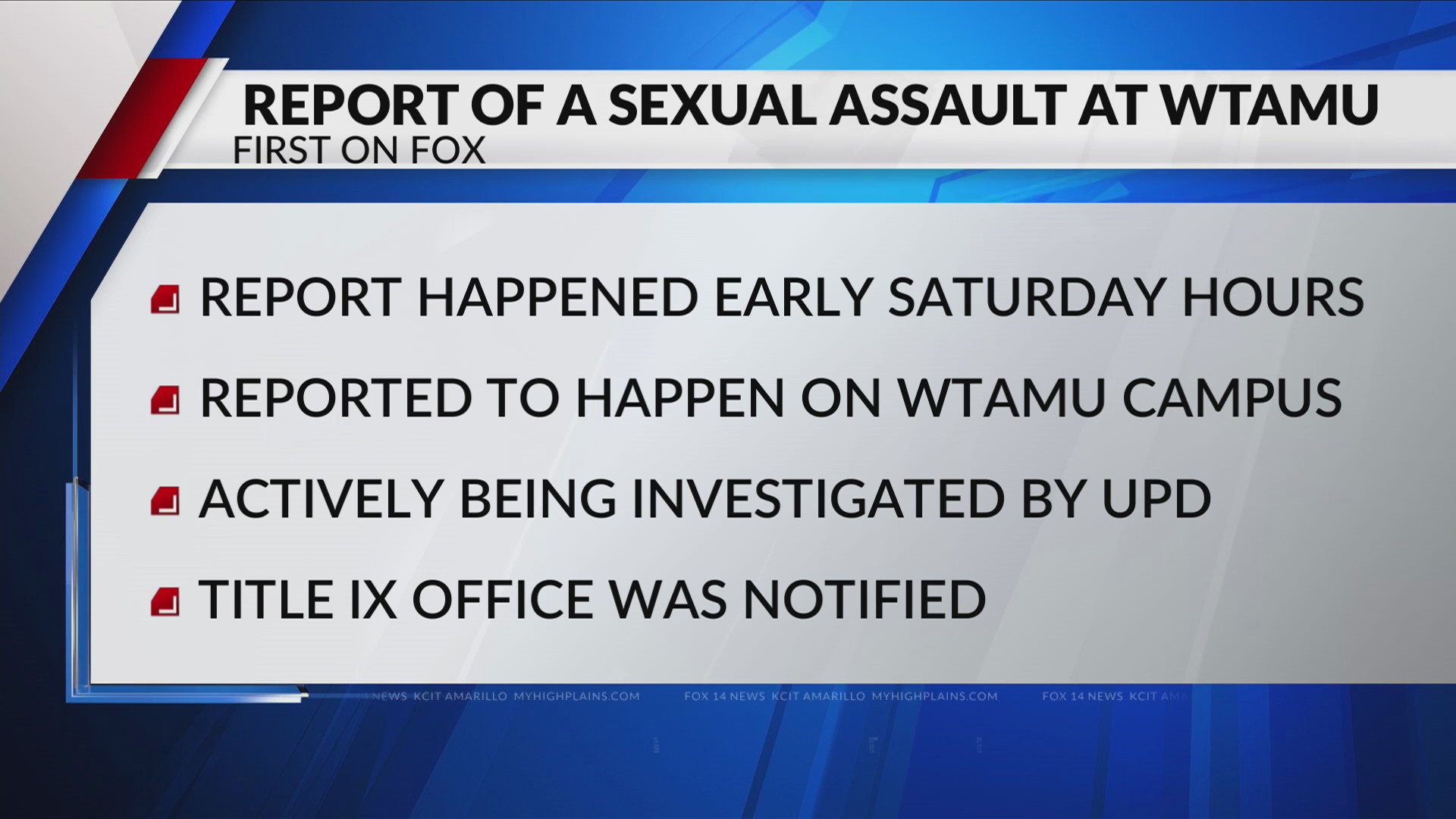 West Texas A&M University Police Department reports sexual assault