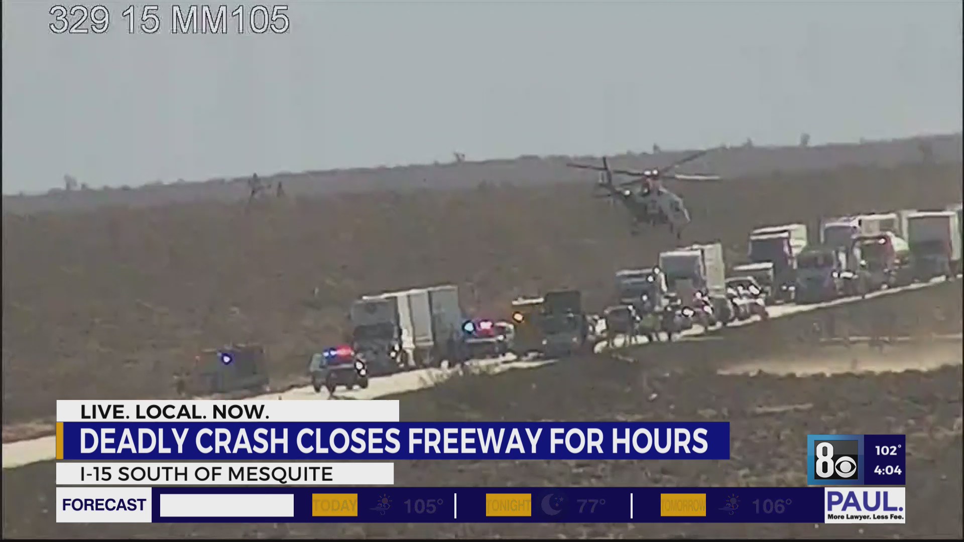 Fatal crash causes major delays on I-15 southbound near Mesquite – KLAS