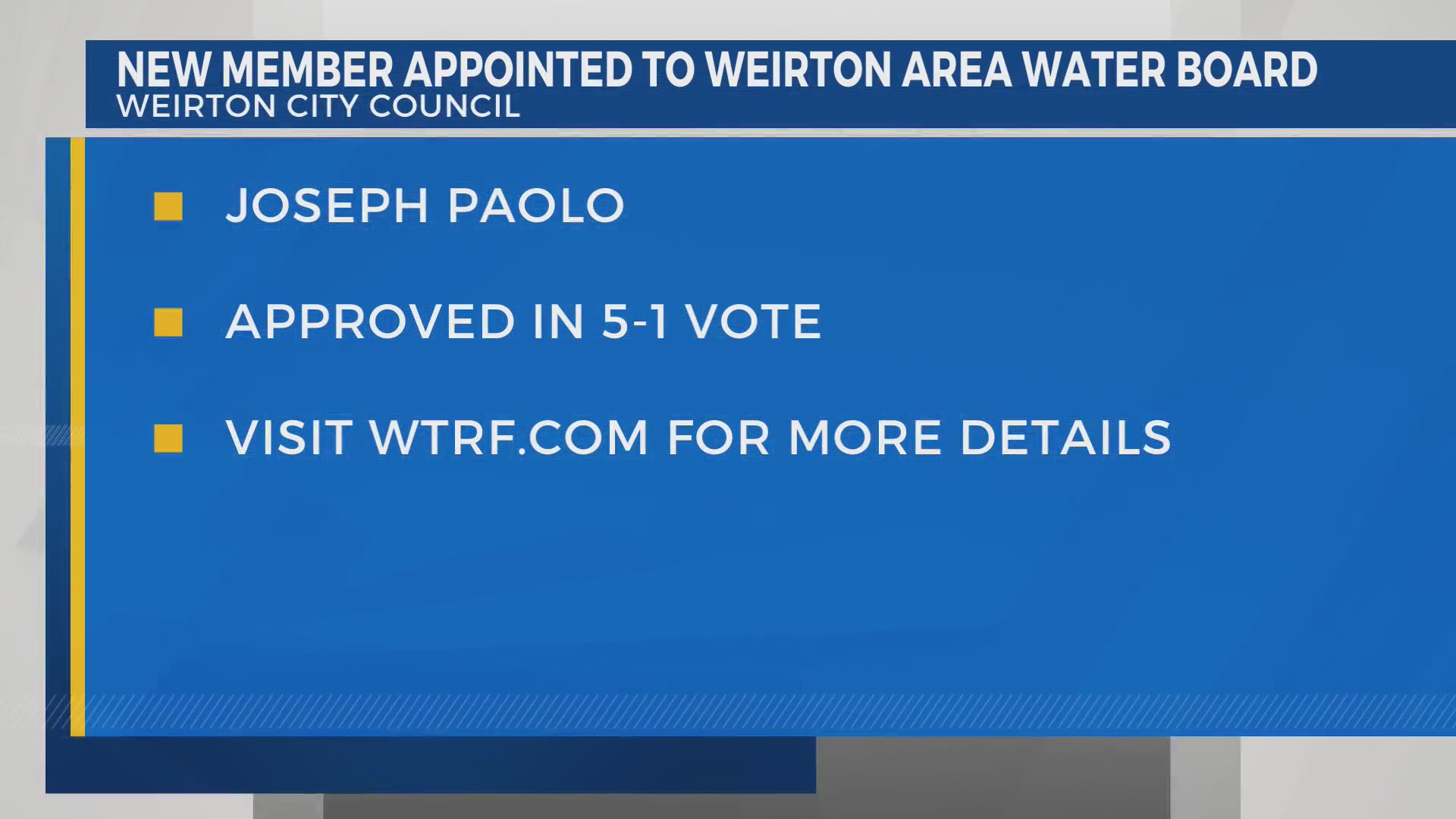 Weirton City Council appoints new water board member WTRF