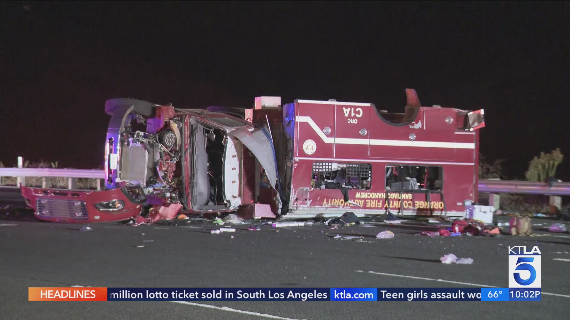8 firefighters hospitalied in rollover crash on Irvine freeway – KTLA