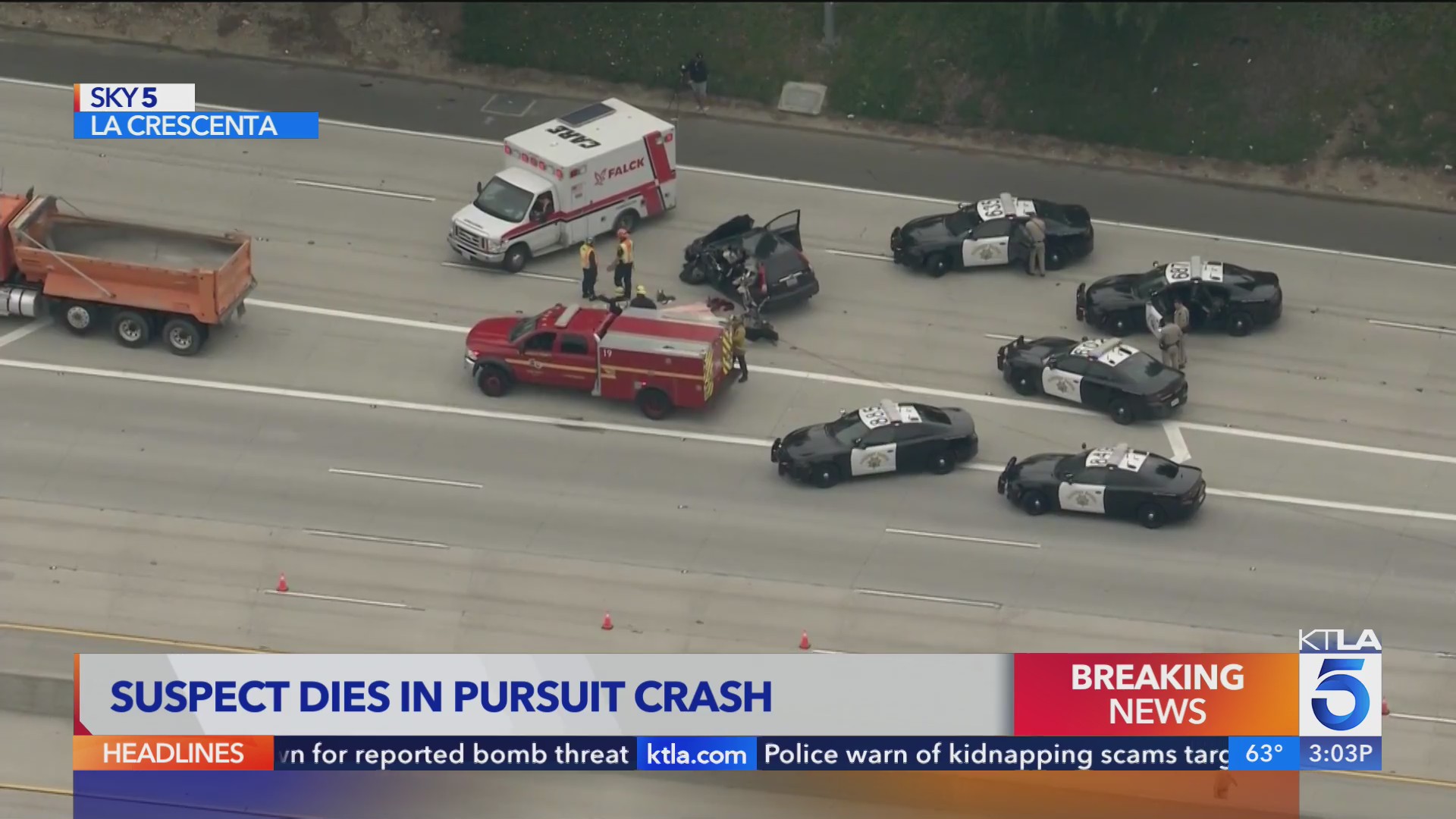 Driver fleeing police crashes into dump truck, dies – KTLA