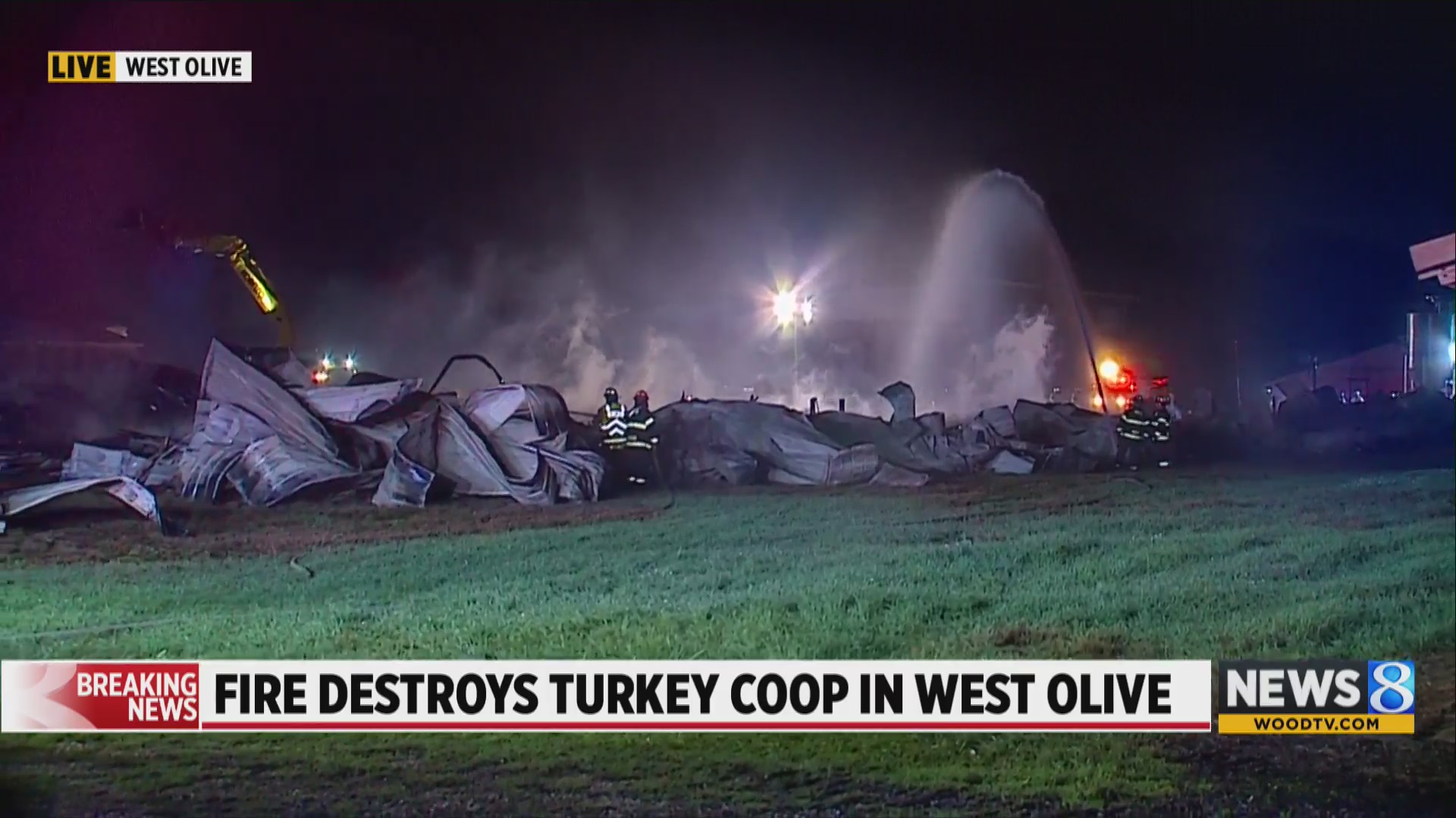 Firefighters work to put out flames at turkey coop – WOODTV.com