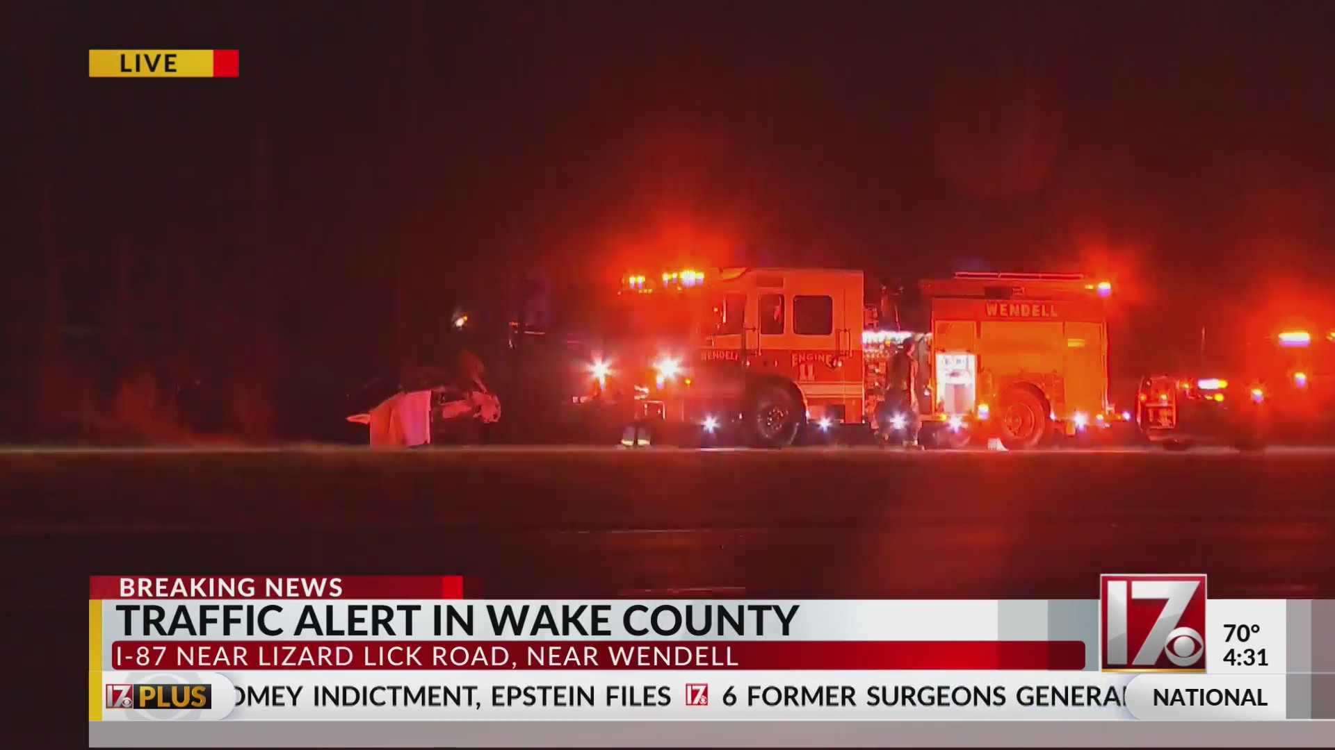 Fiery crash in east Wake County on US-64 W, road closed – CBS17.com
