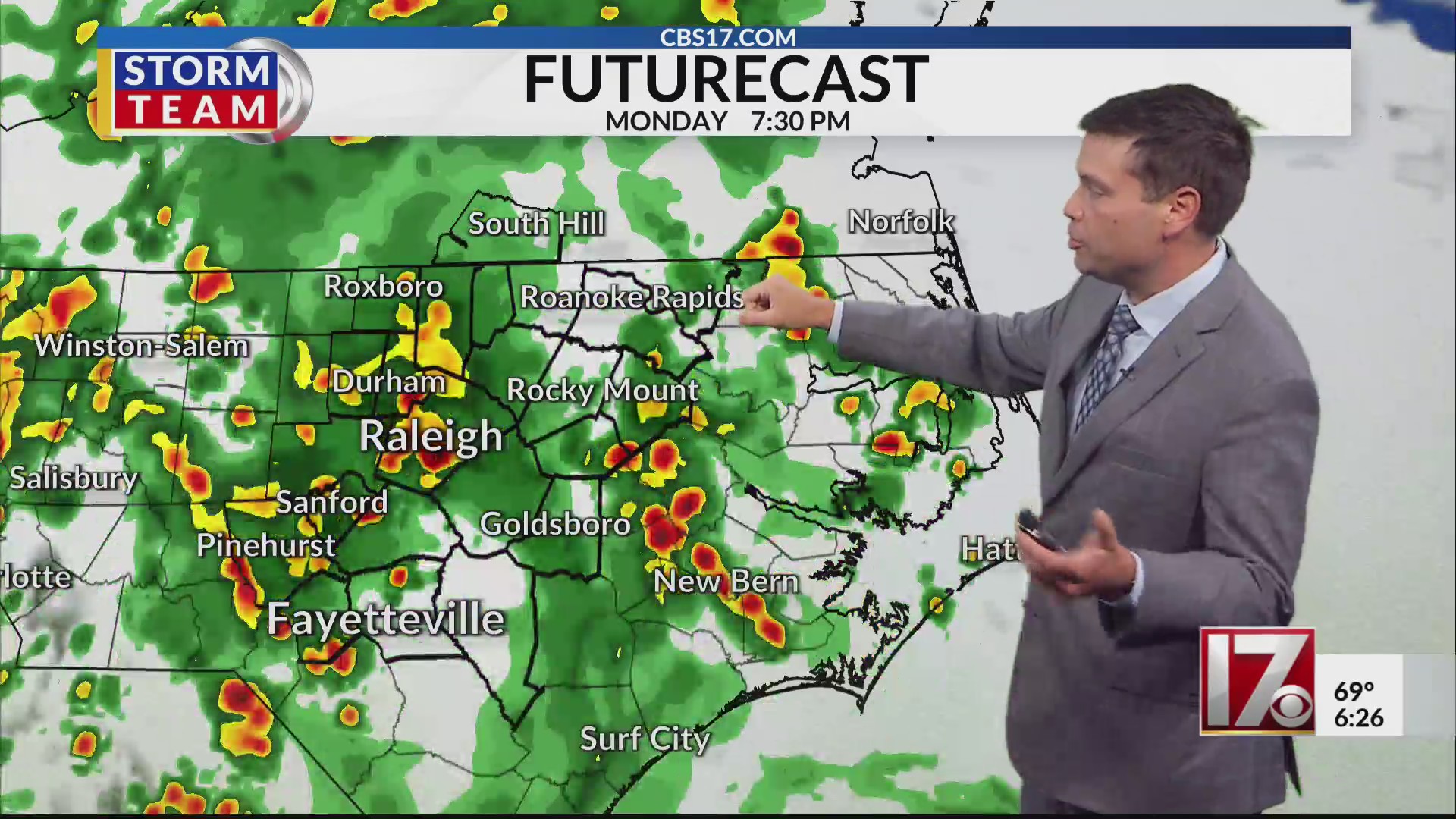 Central NC flood watch, rain and storms to start workweek – CBS17.com